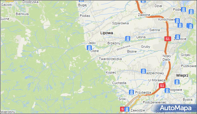 mapa Twardorzeczka, Twardorzeczka na mapie Targeo