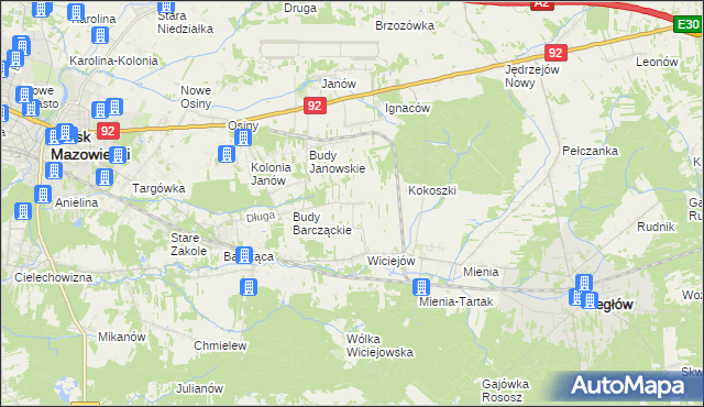 mapa Tyborów gmina Cegłów, Tyborów gmina Cegłów na mapie Targeo