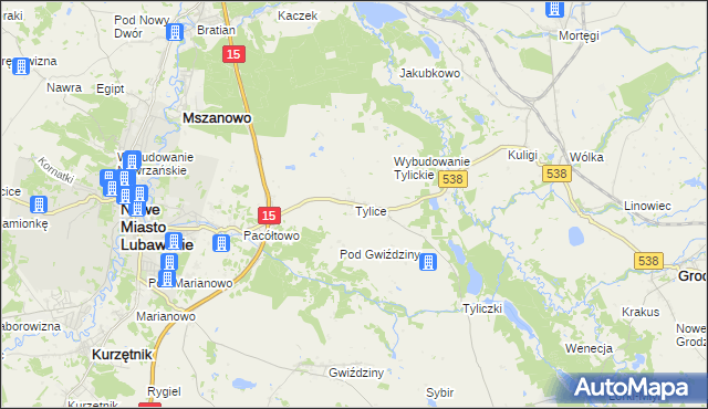 mapa Tylice gmina Nowe Miasto Lubawskie, Tylice gmina Nowe Miasto Lubawskie na mapie Targeo