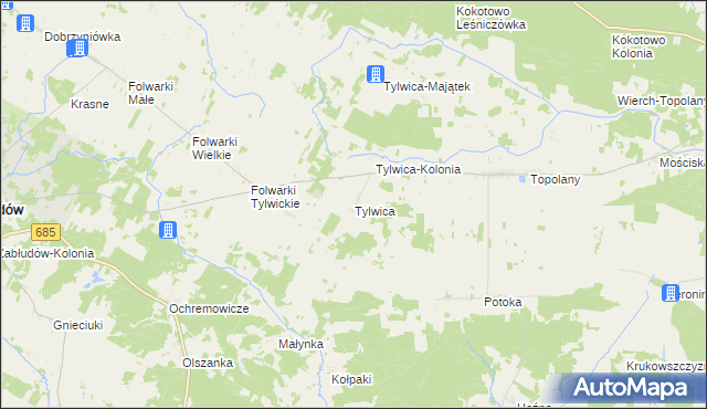 mapa Tylwica, Tylwica na mapie Targeo