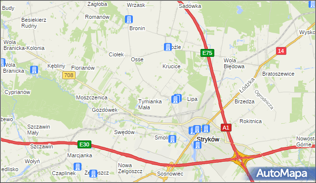 mapa Tymianka gmina Stryków, Tymianka gmina Stryków na mapie Targeo