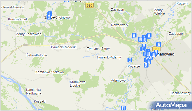 mapa Tymianki-Adamy, Tymianki-Adamy na mapie Targeo