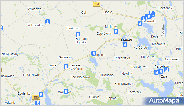 mapa Ugoszcz gmina Brzuze, Ugoszcz gmina Brzuze na mapie Targeo