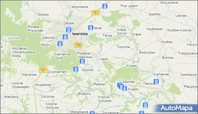 mapa Ujazd gmina Iwaniska, Ujazd gmina Iwaniska na mapie Targeo