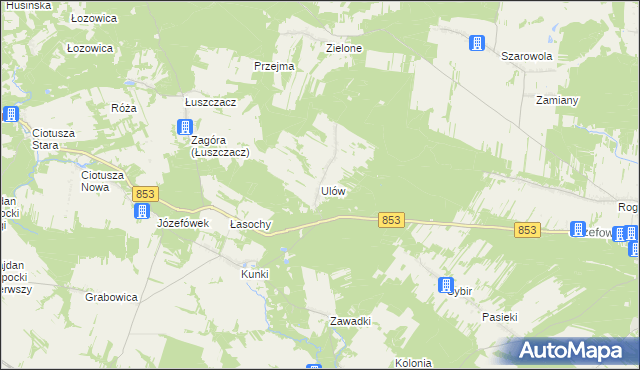 mapa Ulów gmina Tomaszów Lubelski, Ulów gmina Tomaszów Lubelski na mapie Targeo