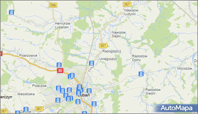 mapa Uniegoszcz, Uniegoszcz na mapie Targeo