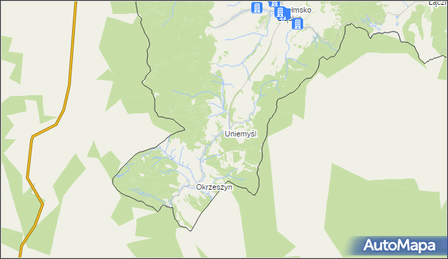 mapa Uniemyśl gmina Lubawka, Uniemyśl gmina Lubawka na mapie Targeo