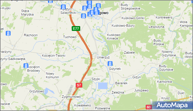 mapa Unierzyż, Unierzyż na mapie Targeo