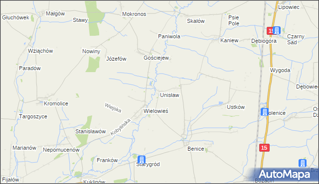 mapa Unisław gmina Krotoszyn, Unisław gmina Krotoszyn na mapie Targeo