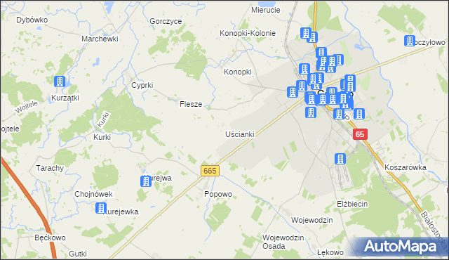 mapa Uścianki gmina Grajewo, Uścianki gmina Grajewo na mapie Targeo