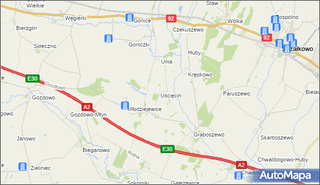 mapa Uścięcin, Uścięcin na mapie Targeo