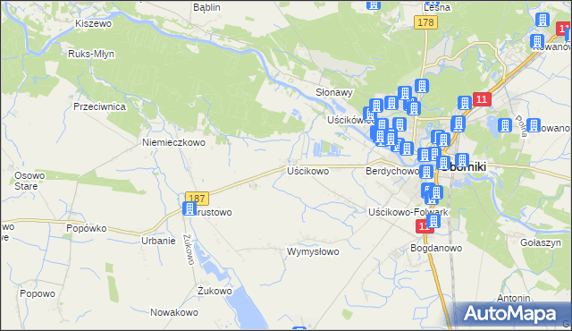 mapa Uścikowo gmina Oborniki, Uścikowo gmina Oborniki na mapie Targeo