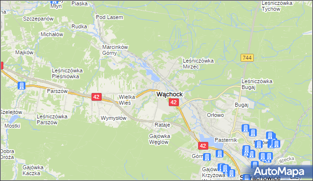 mapa Wąchock, Wąchock na mapie Targeo