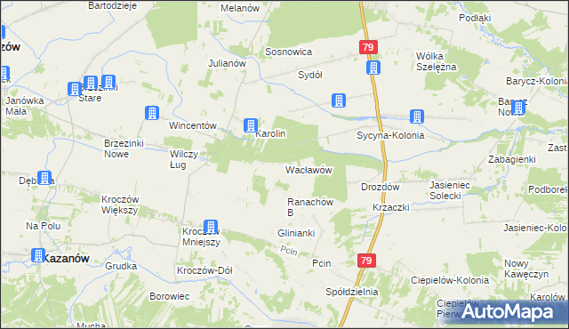 mapa Wacławów gmina Zwoleń, Wacławów gmina Zwoleń na mapie Targeo