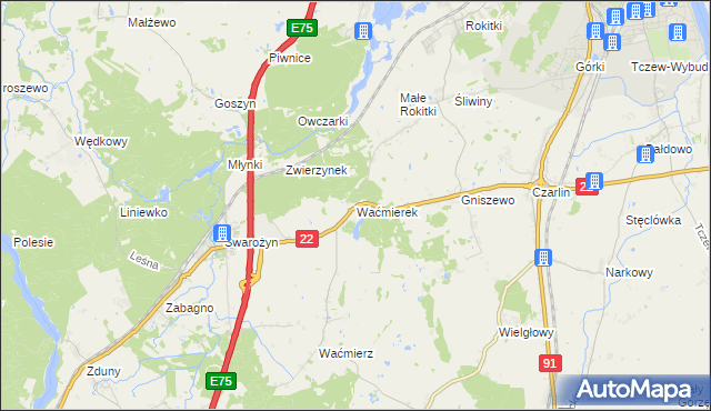 mapa Waćmierek, Waćmierek na mapie Targeo