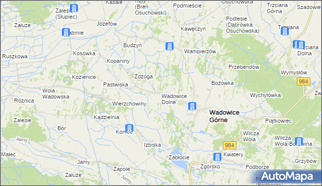 mapa Wadowice Dolne, Wadowice Dolne na mapie Targeo