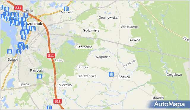 mapa Wągrodno gmina Szczecinek, Wągrodno gmina Szczecinek na mapie Targeo