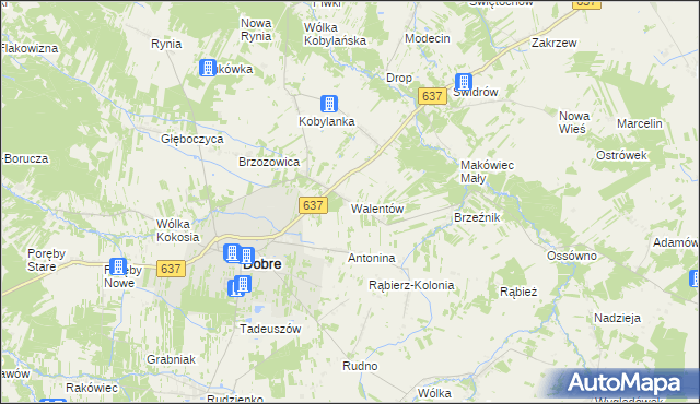 mapa Walentów gmina Dobre, Walentów gmina Dobre na mapie Targeo