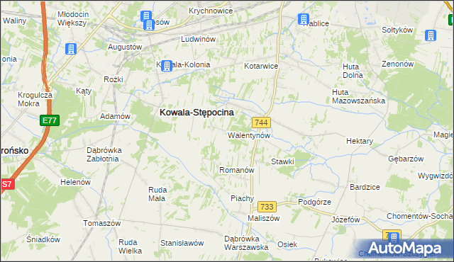 mapa Walentynów gmina Kowala, Walentynów gmina Kowala na mapie Targeo