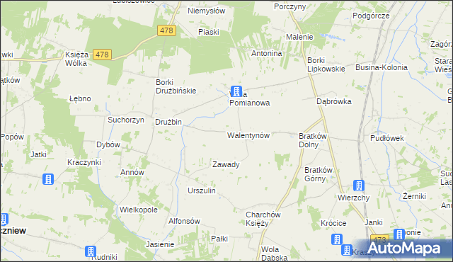 mapa Walentynów gmina Zadzim, Walentynów gmina Zadzim na mapie Targeo