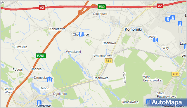 mapa Walerianowo gmina Komorniki, Walerianowo gmina Komorniki na mapie Targeo