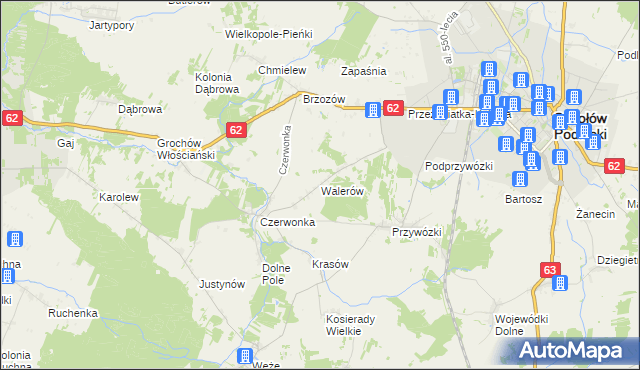 mapa Walerów gmina Sokołów Podlaski, Walerów gmina Sokołów Podlaski na mapie Targeo