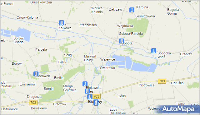 mapa Walewice gmina Bielawy, Walewice gmina Bielawy na mapie Targeo