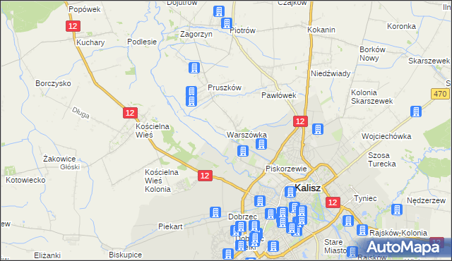 mapa Warszówka gmina Blizanów, Warszówka gmina Blizanów na mapie Targeo