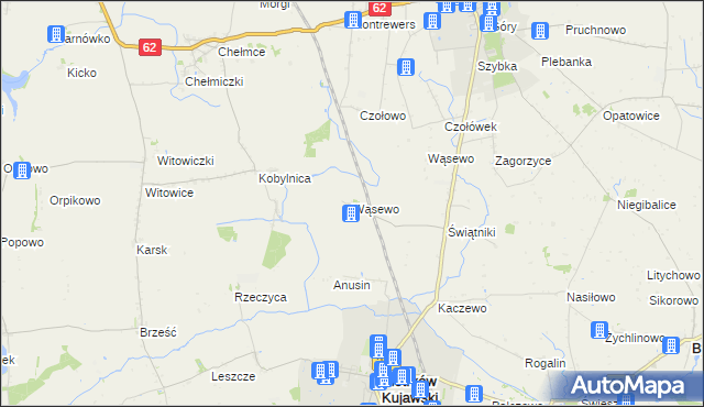 mapa Wąsewo gmina Piotrków Kujawski, Wąsewo gmina Piotrków Kujawski na mapie Targeo