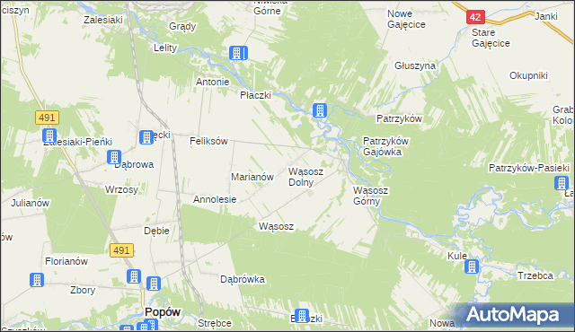 mapa Wąsosz Dolny, Wąsosz Dolny na mapie Targeo