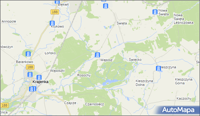mapa Wąsosz gmina Złotów, Wąsosz gmina Złotów na mapie Targeo