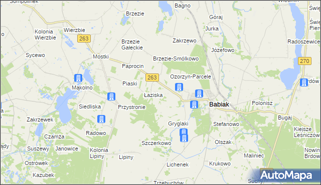 mapa Wawrzyny gmina Babiak, Wawrzyny gmina Babiak na mapie Targeo