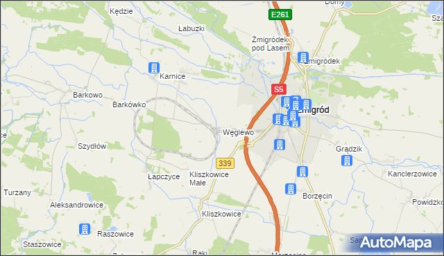 mapa Węglewo gmina Żmigród, Węglewo gmina Żmigród na mapie Targeo