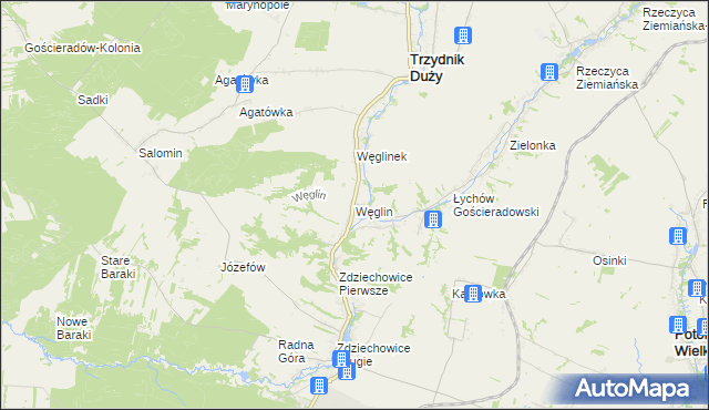 mapa Węglin gmina Trzydnik Duży, Węglin gmina Trzydnik Duży na mapie Targeo