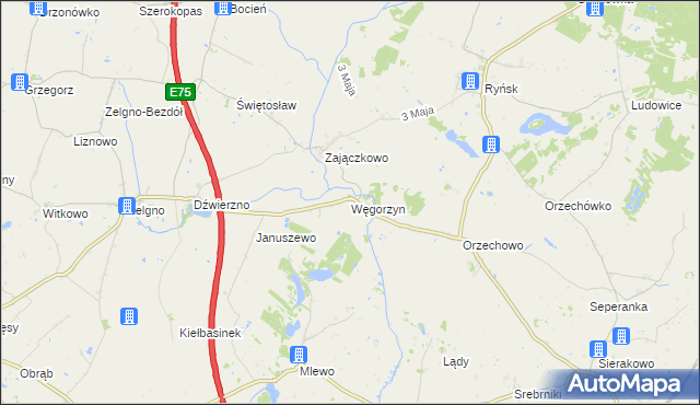 mapa Węgorzyn gmina Ryńsk, Węgorzyn gmina Ryńsk na mapie Targeo