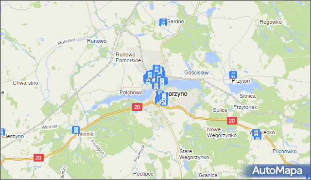mapa Węgorzyno, Węgorzyno na mapie Targeo