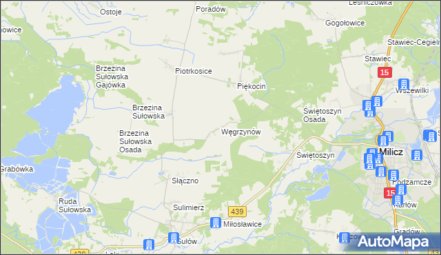mapa Węgrzynów gmina Milicz, Węgrzynów gmina Milicz na mapie Targeo