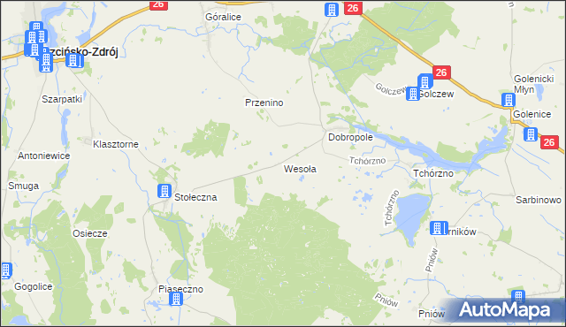 mapa Wesoła gmina Trzcińsko-Zdrój, Wesoła gmina Trzcińsko-Zdrój na mapie Targeo