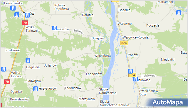 mapa Wesołówka gmina Tarłów, Wesołówka gmina Tarłów na mapie Targeo