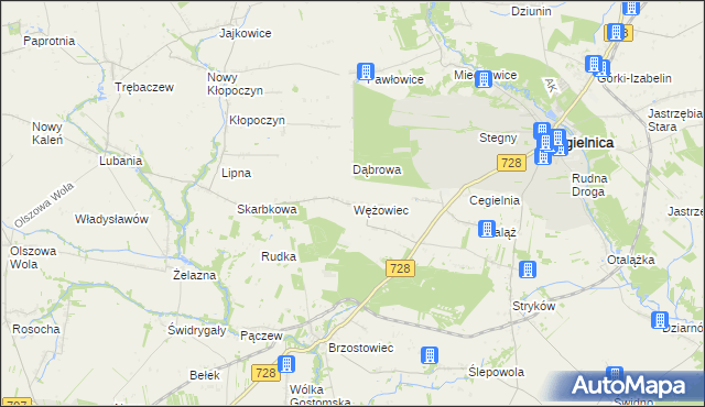 mapa Wężowiec gmina Mogielnica, Wężowiec gmina Mogielnica na mapie Targeo