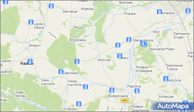 mapa Wichrów gmina Radłów, Wichrów gmina Radłów na mapie Targeo