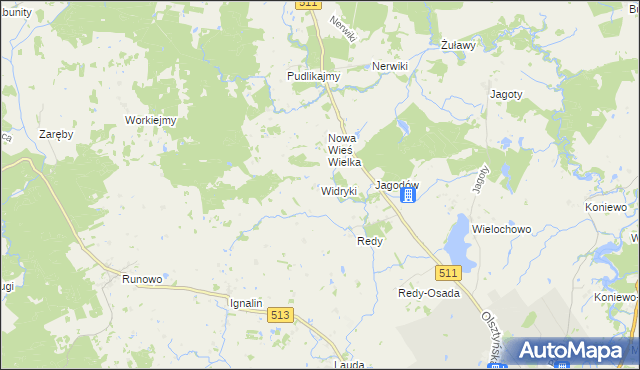 mapa Widryki, Widryki na mapie Targeo