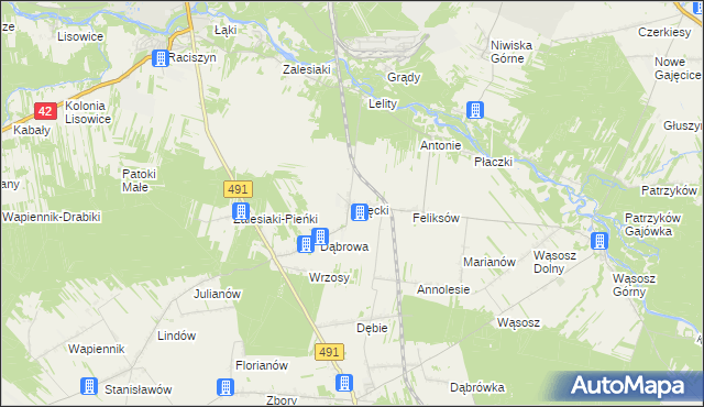 mapa Więcki gmina Popów, Więcki gmina Popów na mapie Targeo