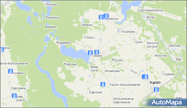 mapa Wiele gmina Karsin, Wiele gmina Karsin na mapie Targeo