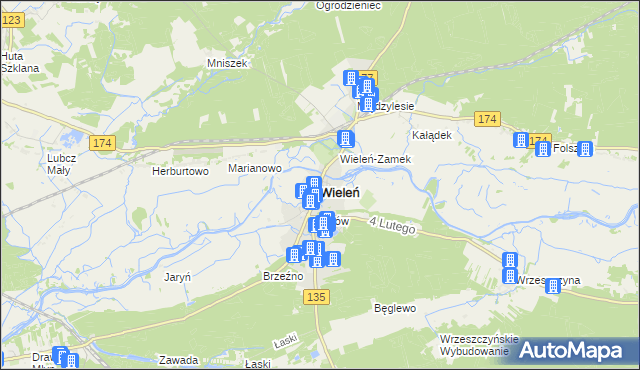 mapa Wieleń powiat czarnkowsko-trzcianecki, Wieleń powiat czarnkowsko-trzcianecki na mapie Targeo