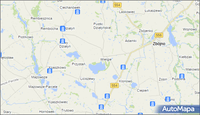 mapa Wielgie gmina Zbójno, Wielgie gmina Zbójno na mapie Targeo