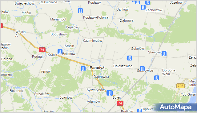 mapa Wielka Wola gmina Paradyż, Wielka Wola gmina Paradyż na mapie Targeo