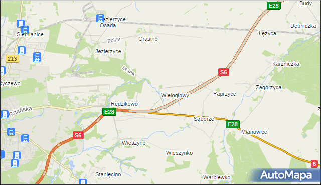 mapa Wielogłowy gmina Damnica, Wielogłowy gmina Damnica na mapie Targeo