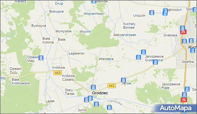 mapa Wielołęka gmina Grodziec, Wielołęka gmina Grodziec na mapie Targeo