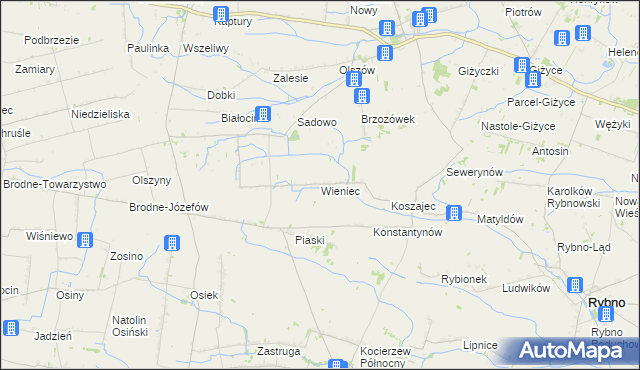 mapa Wieniec gmina Iłów, Wieniec gmina Iłów na mapie Targeo